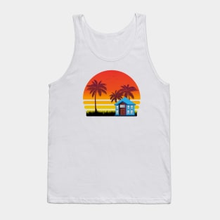 Sunset and Palm Tree, Nature, Outer Bank, Summer,Retro Tank Top